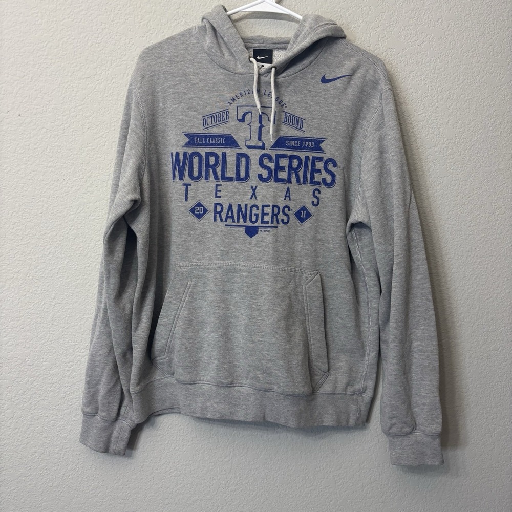 Nike Texas Rangers 2011 World Series Hoodie Gray Men's Size M Medium MLB